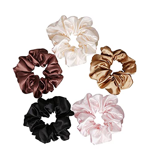 SANNIDHI 5 Pcs Silk Satin Scrunchy Scrunchies for Girls Ladies Women,5 color Elastic Hair Band for Ponytails, Twists, Long hair-Gifts(White,Rose Gold,Ginger,Burgundy Red,Black) SANNIDHI 5 Pcs Silk Satin Scrunchy Scrunchies for Girls Ladies Women,5 color Elastic Hair Band for Ponytails, Twists, Long hair-Gifts(White,Rose Gold,Ginger,Burgundy Red,Black)